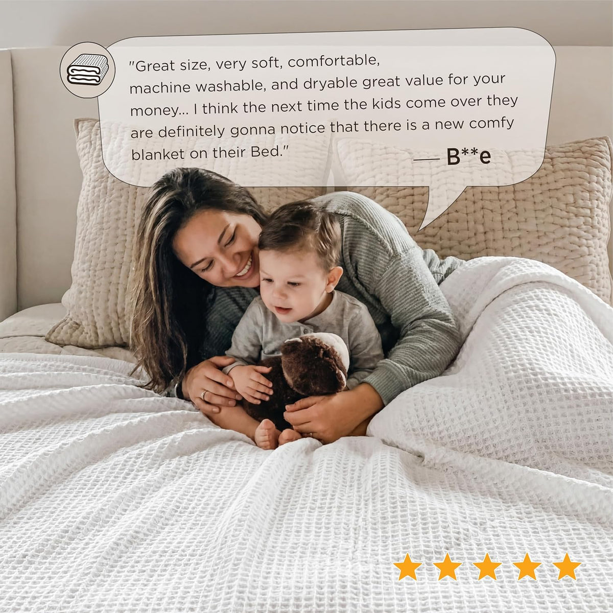 Pure Cotton Thermal Blanket – Queen 90×90 in – Textured Weave Layer for All Seasons – Lightweight & Breathable Throw for Bed or Sofa