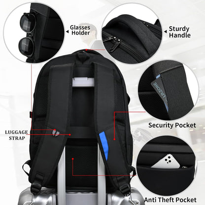 Travel Backpack with USB Charging Port for Laptops up to 17 Inches | Water-Resistant Daypack with Anti-Theft Pocket for Business Work School