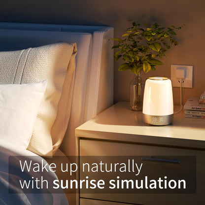 Sunrise Alarm Clock with Gradual Light & Natural Sounds – Rechargeable Wake-Up Lamp with Dual Alarms, Sunset Mode & Portable Design for