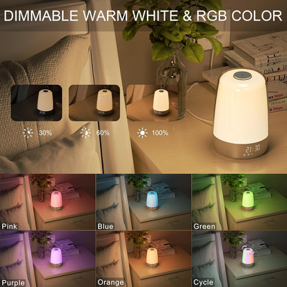 Sunrise Alarm Clock with Gradual Light & Natural Sounds – Rechargeable Wake-Up Lamp with Dual Alarms, Sunset Mode & Portable Design for