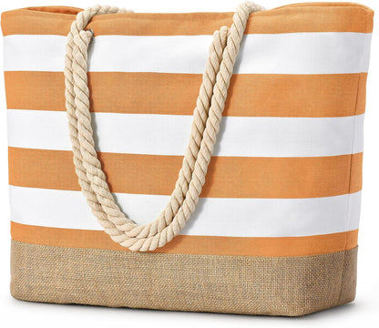 Ortekor Large Canvas Beach Tote Bag with Waterproof Design | Stylish & Sandproof Travel Essential for Summer Fun