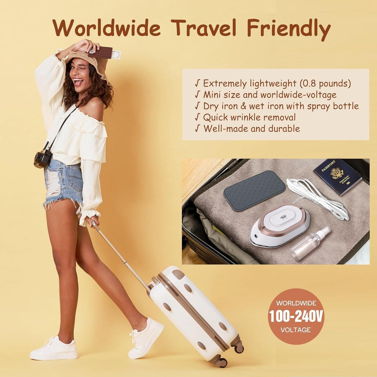 Compact Travel Iron | Dual Voltage Lightweight Design with Rapid Heat