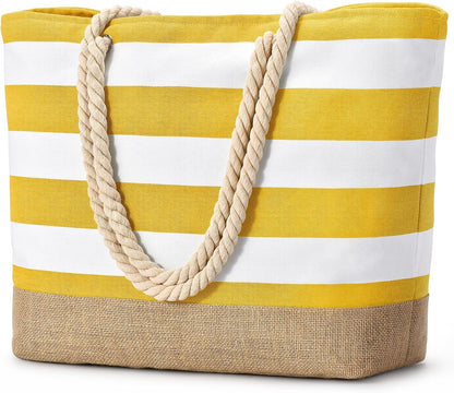 Ortekor Large Canvas Beach Tote Bag with Waterproof Design | Stylish & Sandproof Travel Essential for Summer Fun