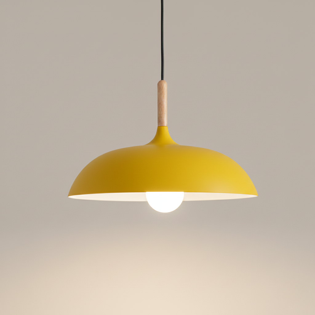 Modern Metal Pendant Light with Wood Detail – Adjustable Drop Ceiling Fixture for Dining, Kitchen & Living Room