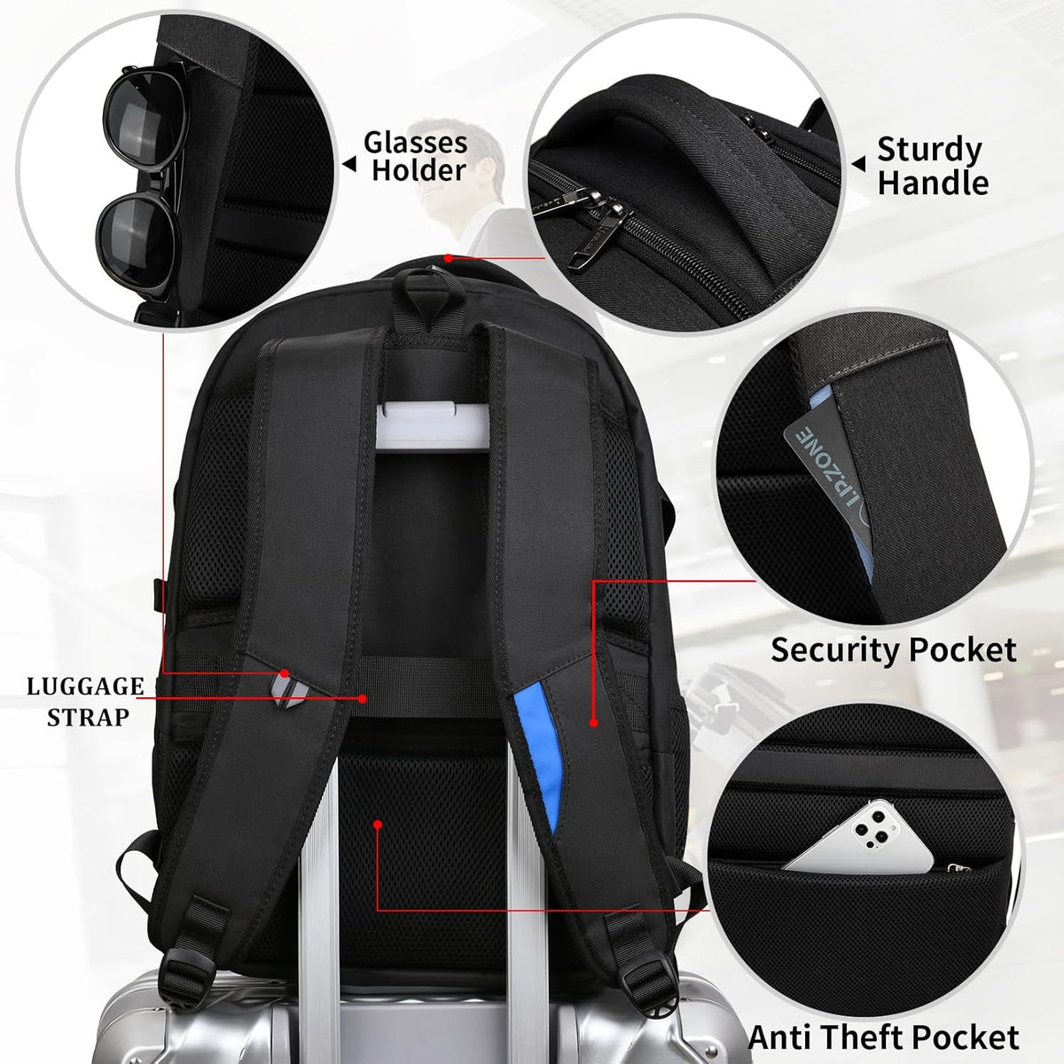 Travel Backpack with USB Charging Port for Laptops up to 17 Inches | Water-Resistant Daypack with Anti-Theft Pocket for Business Work School