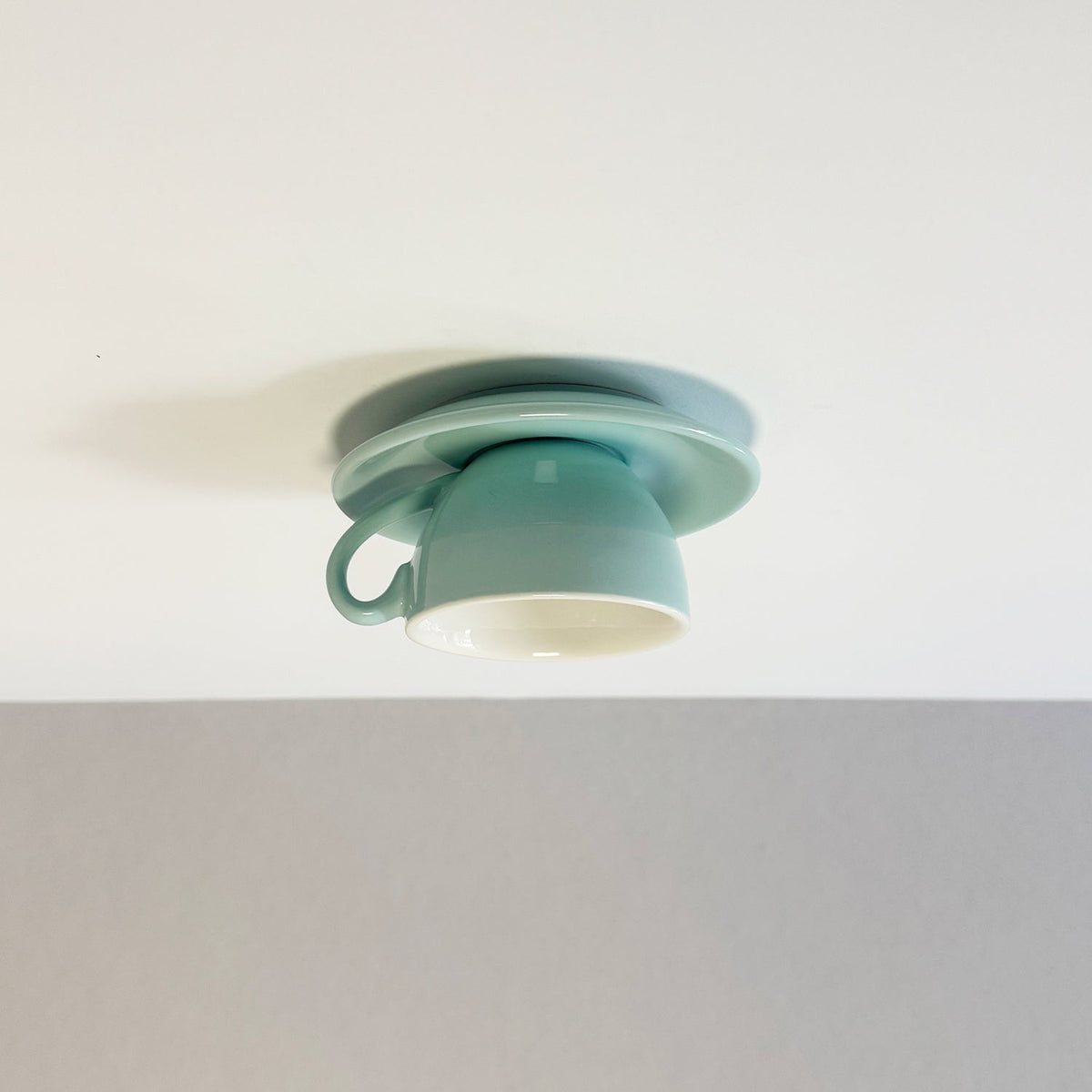 Ceramic Coffee Cup Flush Mount Light for Bedroom Living Room Kitchen Modern Decorative LED Fixture 110V Hardwired Compact Playful Design Amb