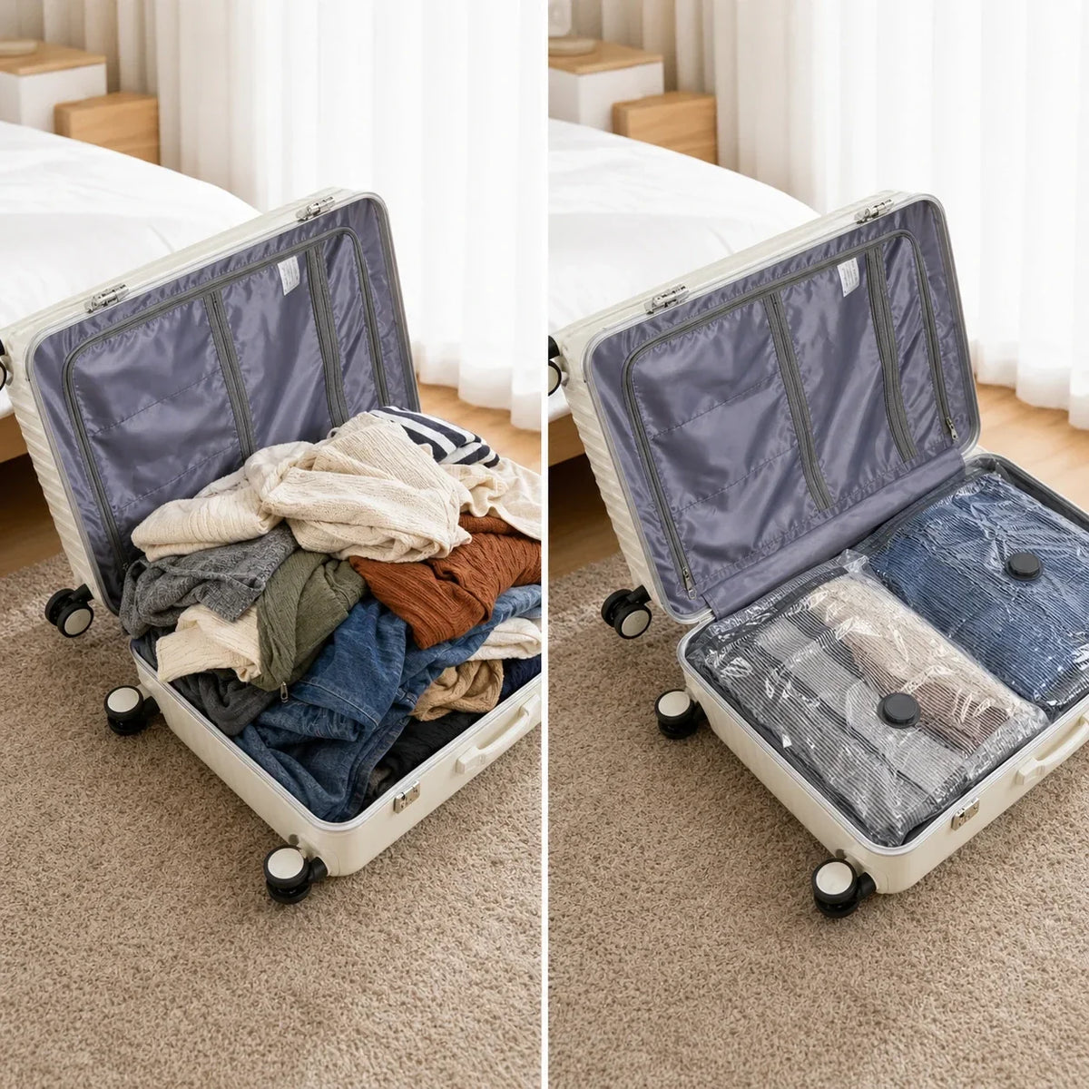 Space-Saver Compression Bags with Motorized Air Pump – 12-Piece Set for Travel, Closet Storage & Seasonal Clothing