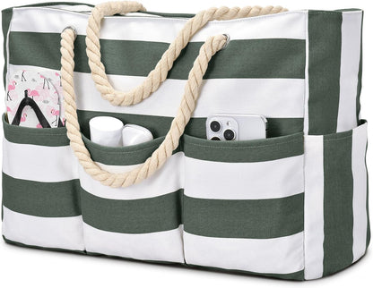 Oversized Water-Resistant Shoulder Tote with Secure Zip Top & 7 Compartments for Towels, Gear & Essentials