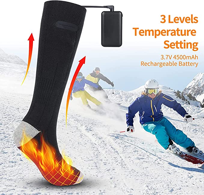 Electric Heated Socks with Battery-Powered Warmth for Cold Winter Days, Thermal Insulated Foot Warmer for Men Women, Rechargeable Heating
