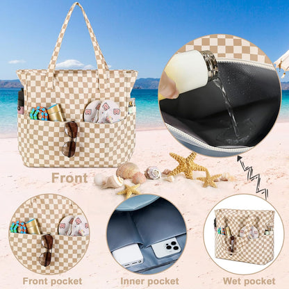 Ortekor Waterproof Beach Tote Bag with Wet Compartment | Extra Large Carry-On for Weekend Travel
