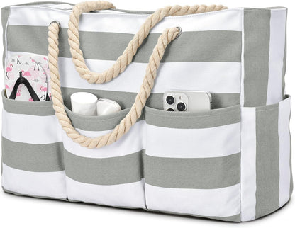 Oversized Water-Resistant Shoulder Tote with Secure Zip Top & 7 Compartments for Towels, Gear & Essentials