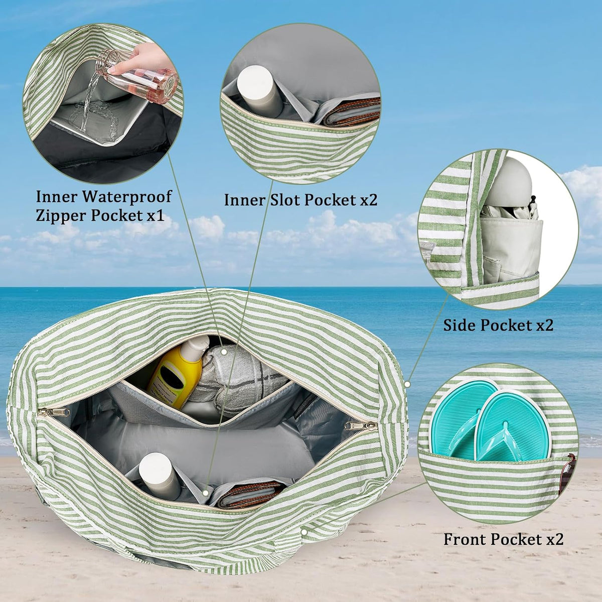Beach Bag Waterproof with Wet Compartment, Large Beach Tote Bag for Pool and Gym, Travel Tote Bag for Grocery