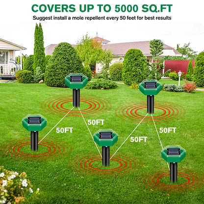 Solar Ultrasonic Mole Repellent Stakes for Lawn & Garden Protection – Outdoor Animal Deterrent Set of 4 for Gophers, Voles, Snakes &