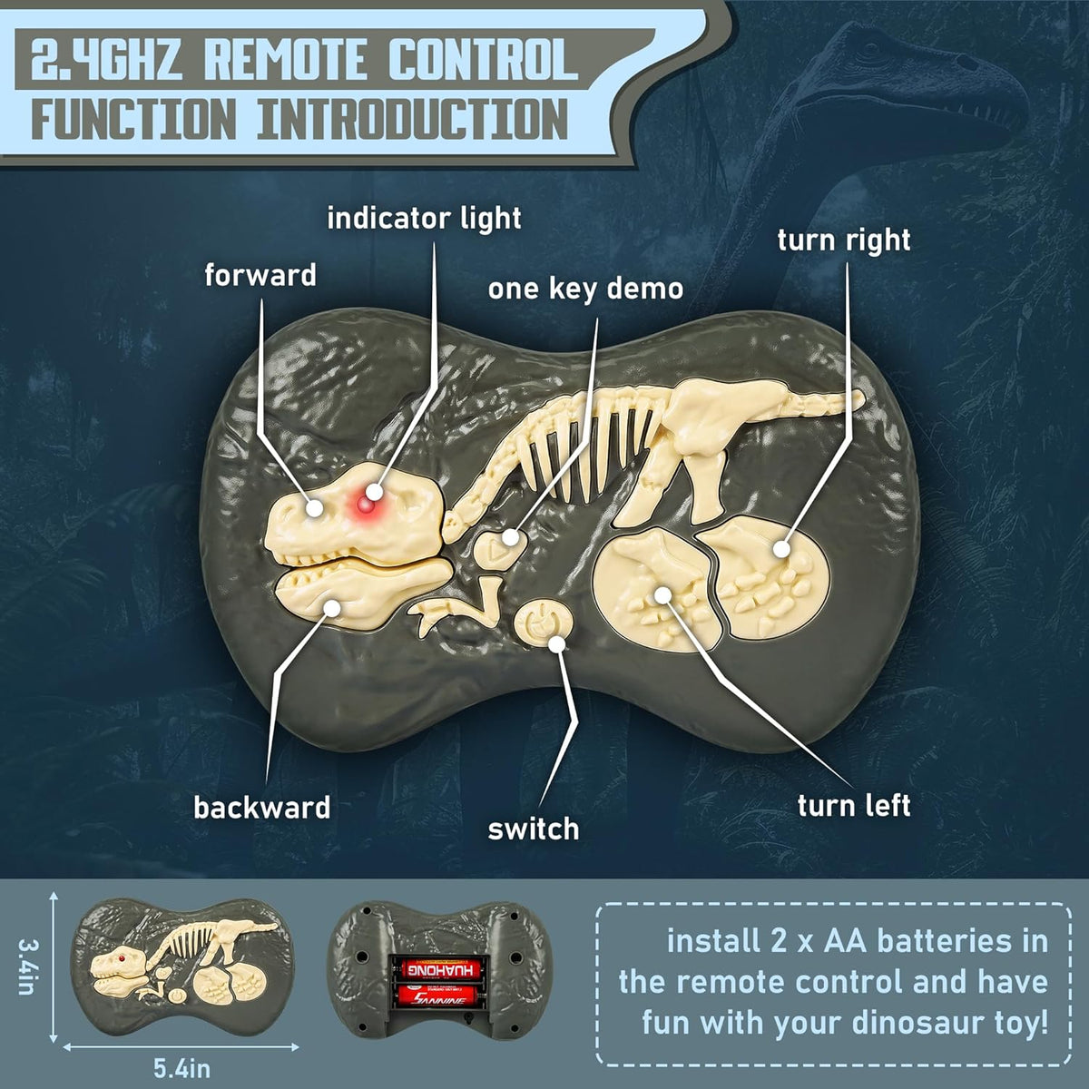 RC Prehistoric Predator Toy with Wireless Controller, 360° Spin, Sound Effects & LED Lights for Kids Ages 4+