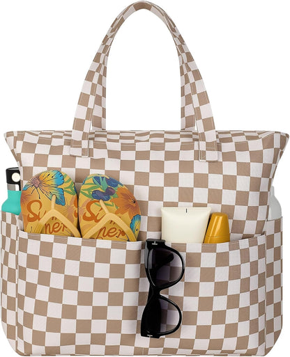 Ortekor Waterproof Beach Tote Bag with Zipper & Sandproof Design | Large Capacity for Travel and Gym