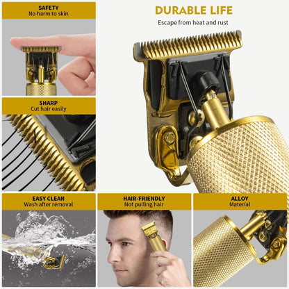 Cordless Precision Hair Clipper with T-Blade for Fade Cuts, Edge-Ups, Beard Shaping & Full Body Detailing – USB Rechargeable, 6-Hour