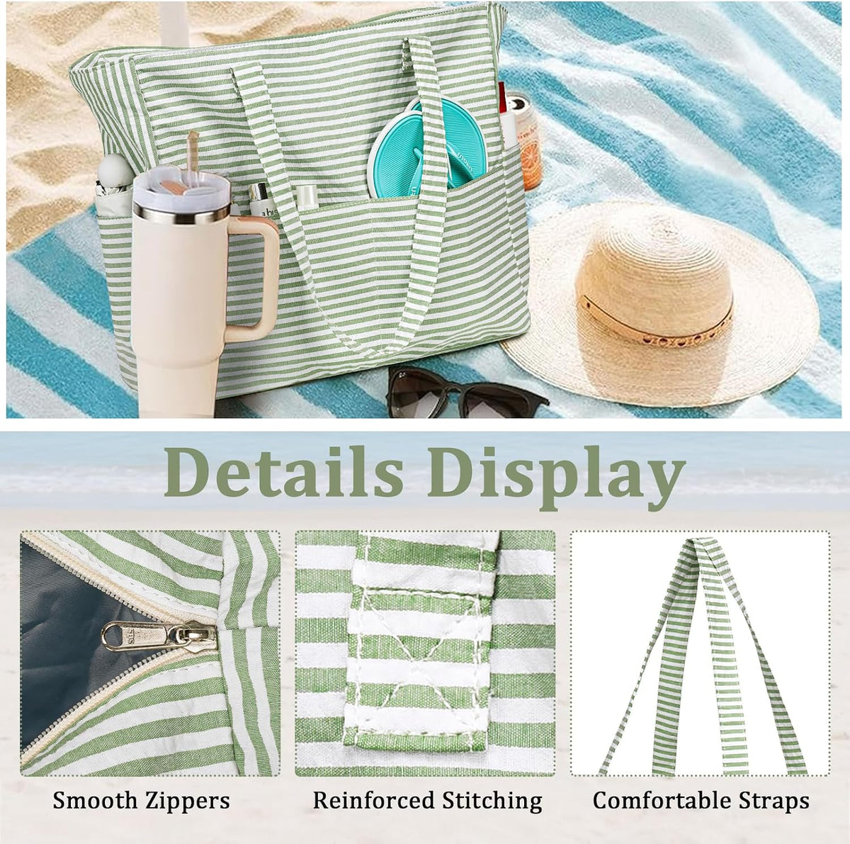 Beach Bag Waterproof with Wet Compartment, Large Beach Tote Bag for Pool and Gym, Travel Tote Bag for Grocery