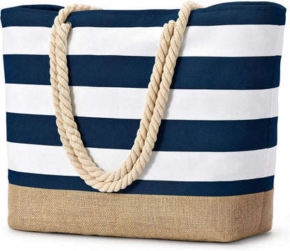 Ortekor Large Canvas Beach Tote Bag with Waterproof Design | Stylish & Sandproof Travel Essential for Summer Fun