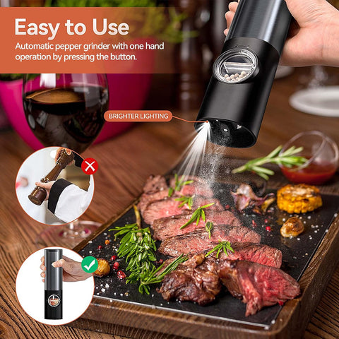 Elegant Kitchen | Rechargeable Electric Salt and Pepper Mill Set with Adjustable Grind | One-Handed Operation for Effortless Seasoning