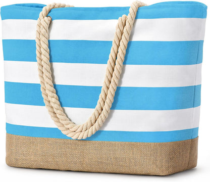 Ortekor Large Canvas Beach Tote Bag with Waterproof Design | Stylish & Sandproof Travel Essential for Summer Fun