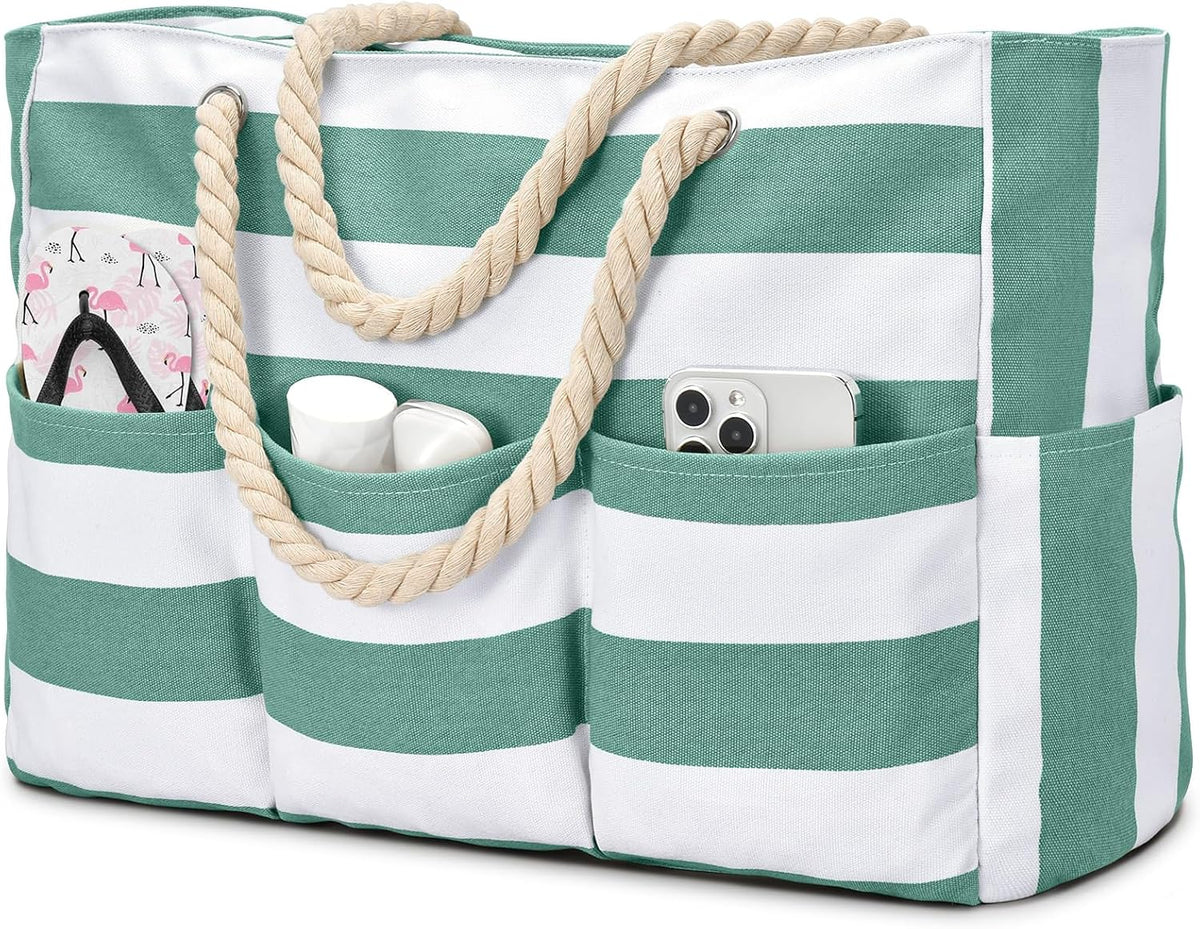Oversized Water-Resistant Shoulder Tote with Secure Zip Top & 7 Compartments for Towels, Gear & Essentials