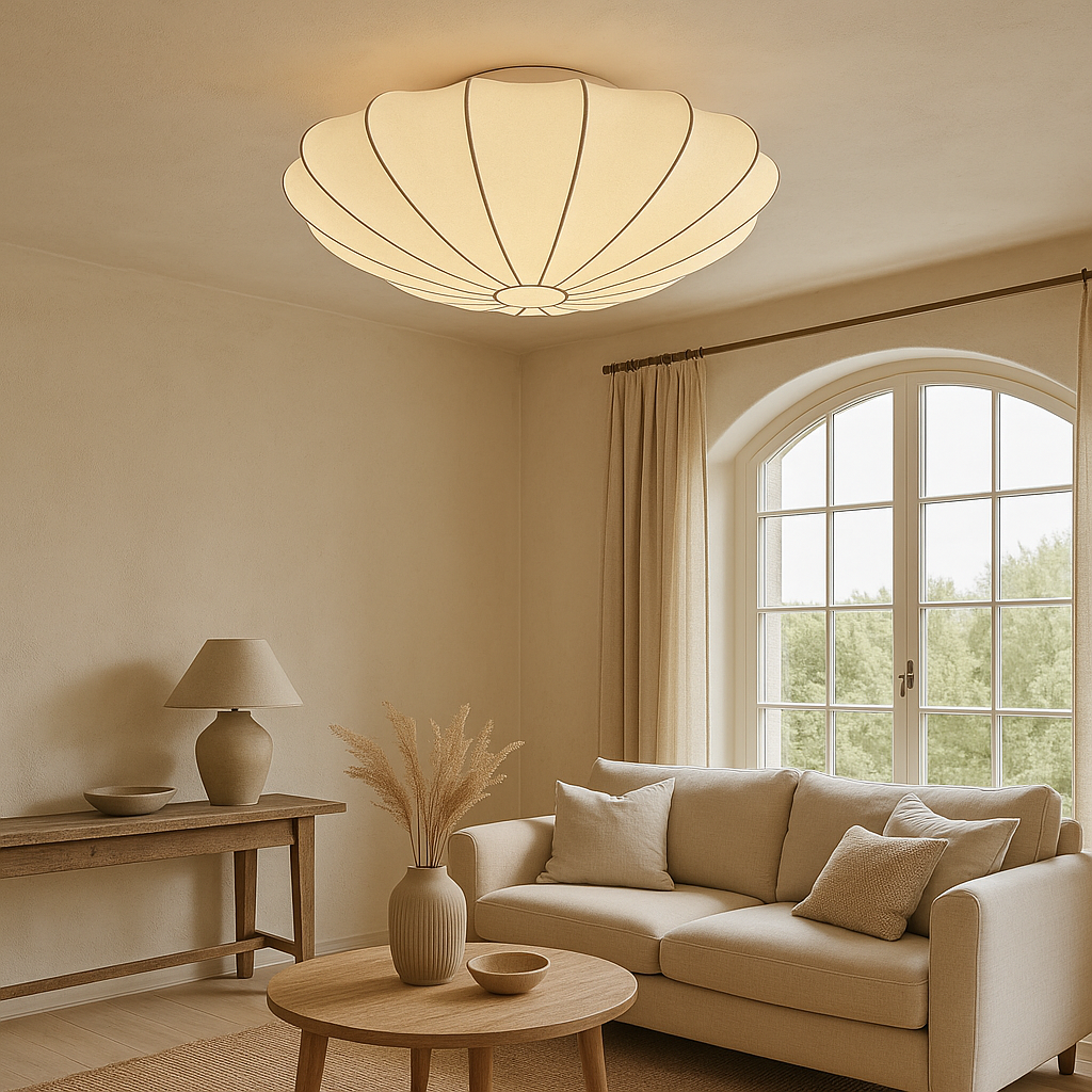 Hanging Pendant Light with Soft Fiber Shade 16–31 in Diameter 3000K Ambient Glow for Bedrooms Dining Areas Modern Overhead Fixture Flush Mou