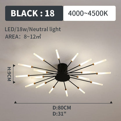 Starburst Flush Mount Ceiling Light Black Gold Modern Firework LED Fixture Bedroom Living Room Natural White Hardwired Indoor