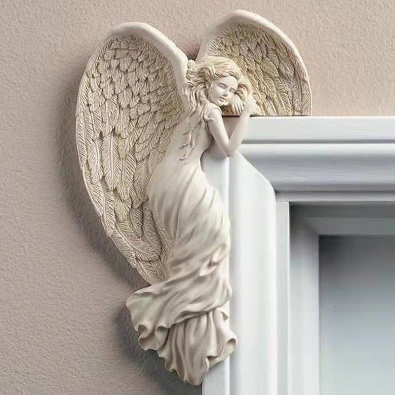 Orlen Door Frame Sculpture - Resin Angel Wings, Compact Design