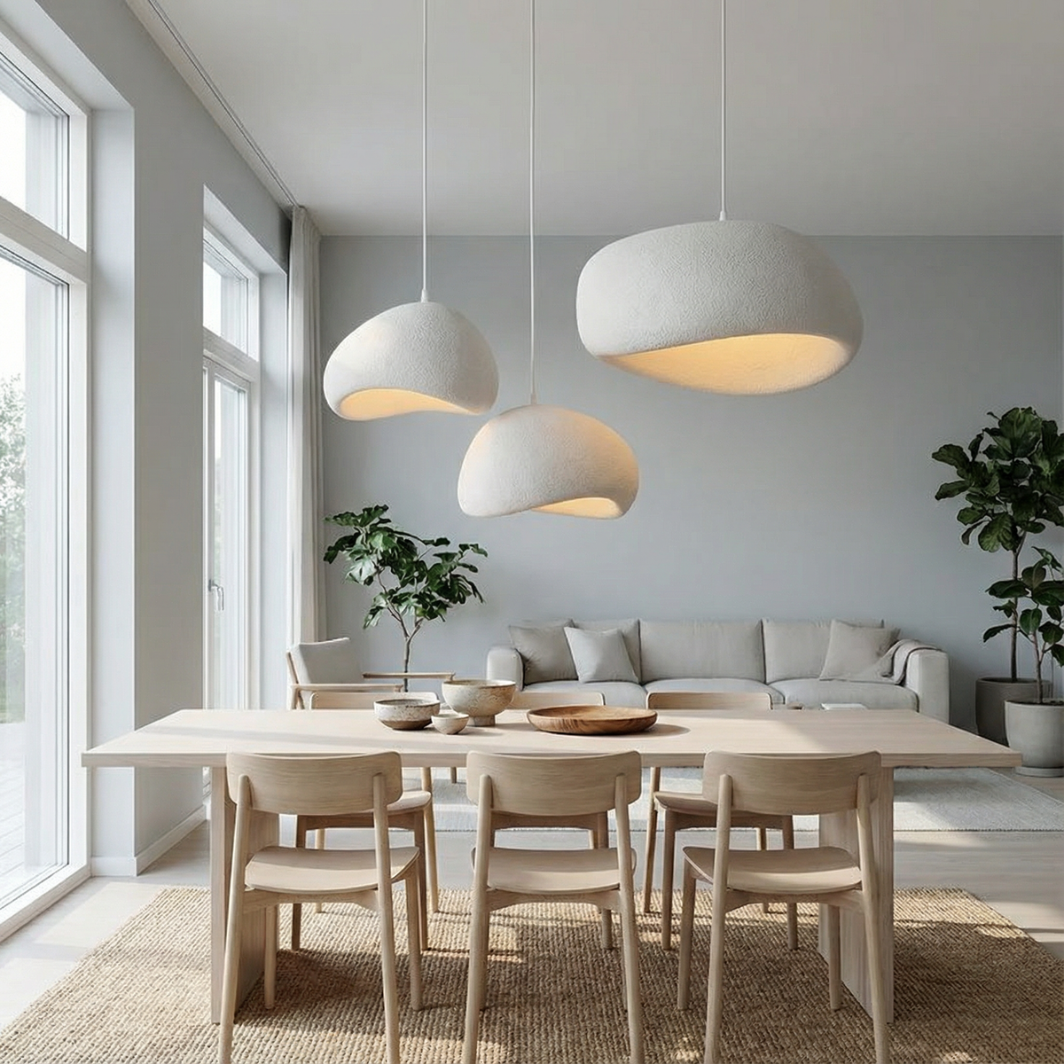Stone-Look Dome Pendant Light Fixture in White & Gray – Organic Textured Ceiling Light for Kitchen Island Dining Room Bedroom – Modern Scand