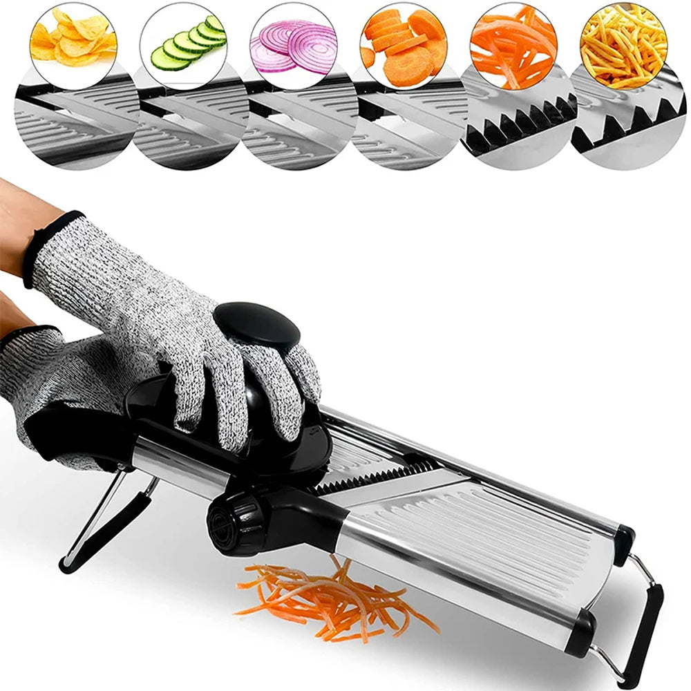 Adjustable Vegetable Slicer with 6 Thickness Settings & Safety Guard for Potatoes, Cucumbers, Carrots