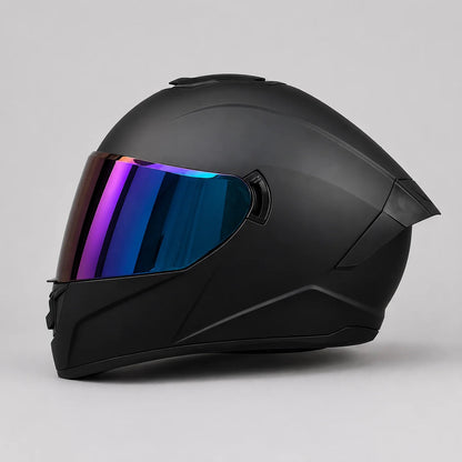 Modern Full-Face Motorcycle Helmet with Blue Mirrored Visor | Premium Comfort for Safe Riding
