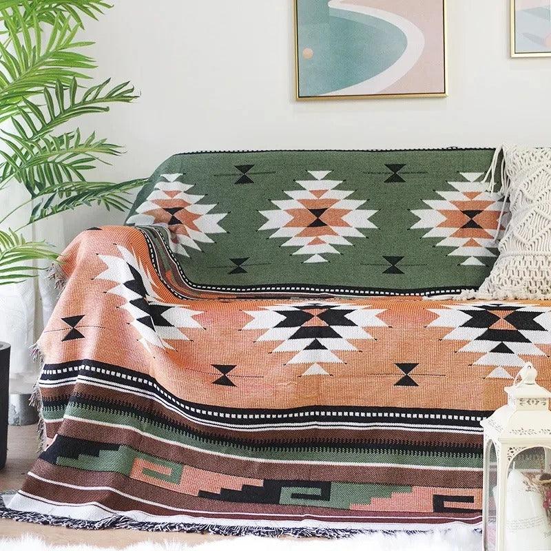 Jacquard Woven Accent Blanket with Fringe for Couch Bed Chair 51x63 in 63x87 in Multicolor Cotton Poly Blend Bohemian Home Decor