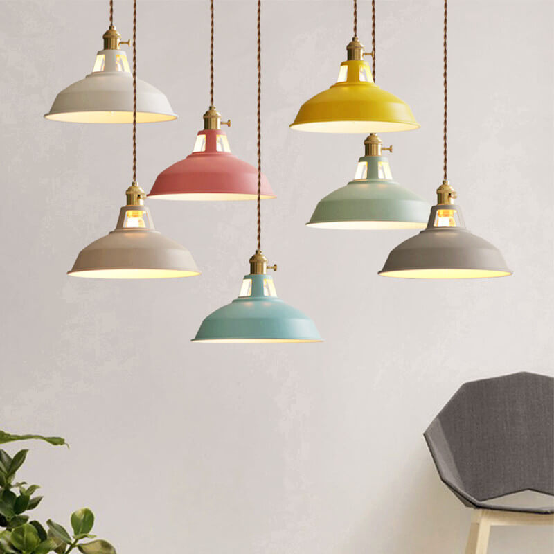 Hanging Dome Ceiling Fixture with Metal Shade for Kitchen Island & Dining Room – Hardwired Single-Bulb Farmhouse Design