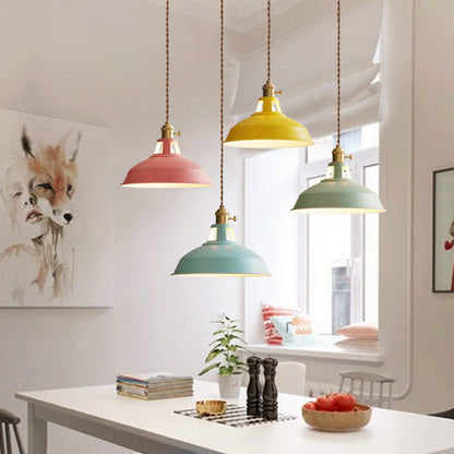 Hanging Dome Ceiling Fixture with Metal Shade for Kitchen Island & Dining Room – Hardwired Single-Bulb Farmhouse Design
