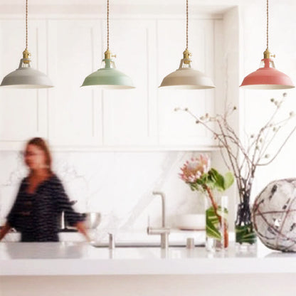Hanging Dome Ceiling Fixture with Metal Shade for Kitchen Island & Dining Room – Hardwired Single-Bulb Farmhouse Design
