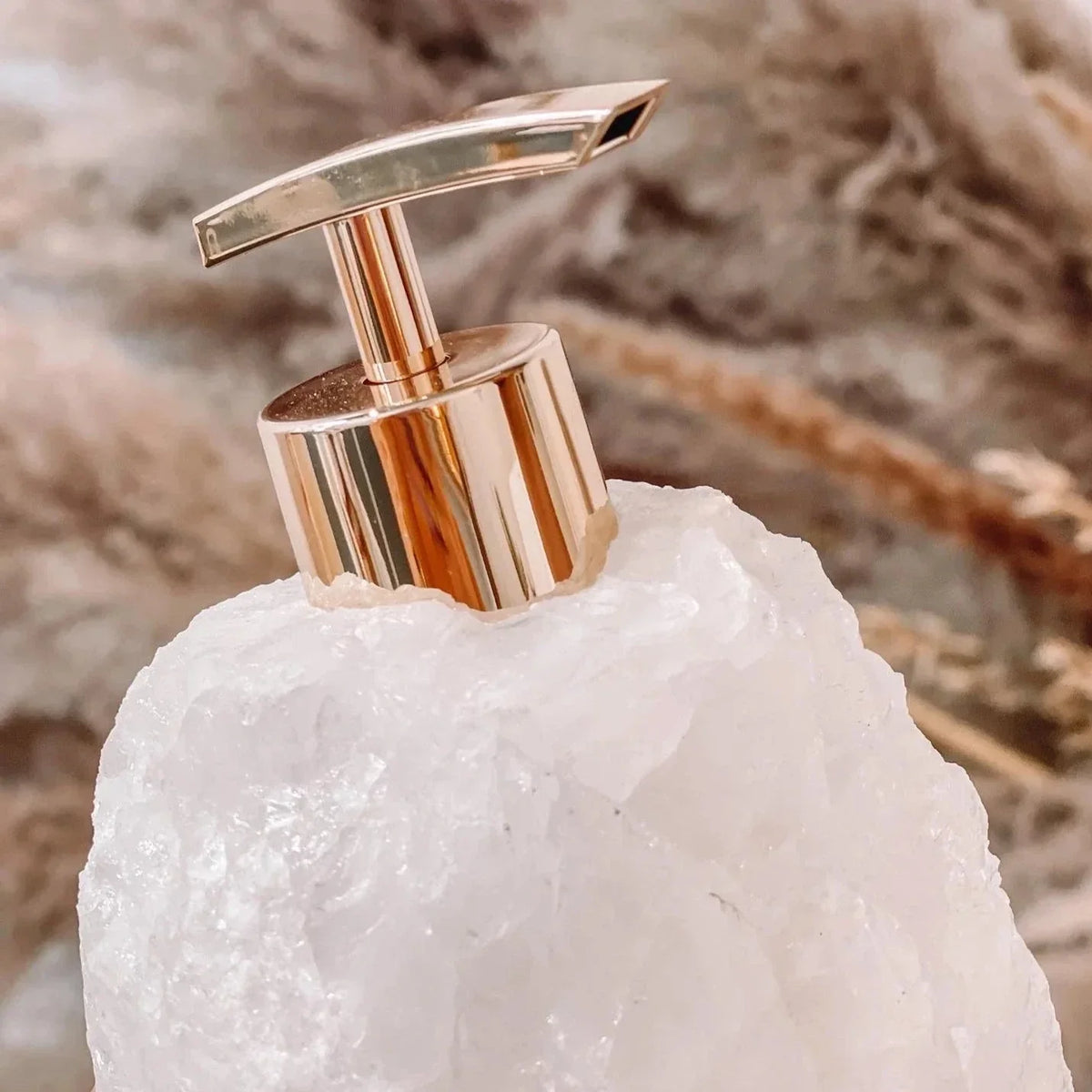 Natural Gemstone Liquid Soap Pump for Bathroom Vanity Countertop Decor Rose Quartz White Crystal Handcrafted Stone Dispenser for Kitchen Sin