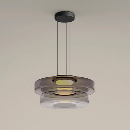 Layered Glass Dome Hanging Lamp 18 in Smoky Gray LED for Kitchen Island Dining Room Ceiling Fixture Adjustable Cord Modern Minimalist Style