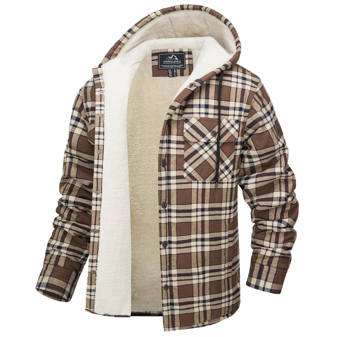 Hooded Flannel Shirt Jacket with Quilted Lining for Men – Thermal Button-Up Shacket for Fall & Winter
