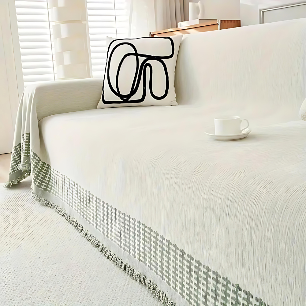 Woven Throw Blanket with Tassels for Sofa and Couch – Soft Cotton Chenille Cover for Living Room and Bedroom