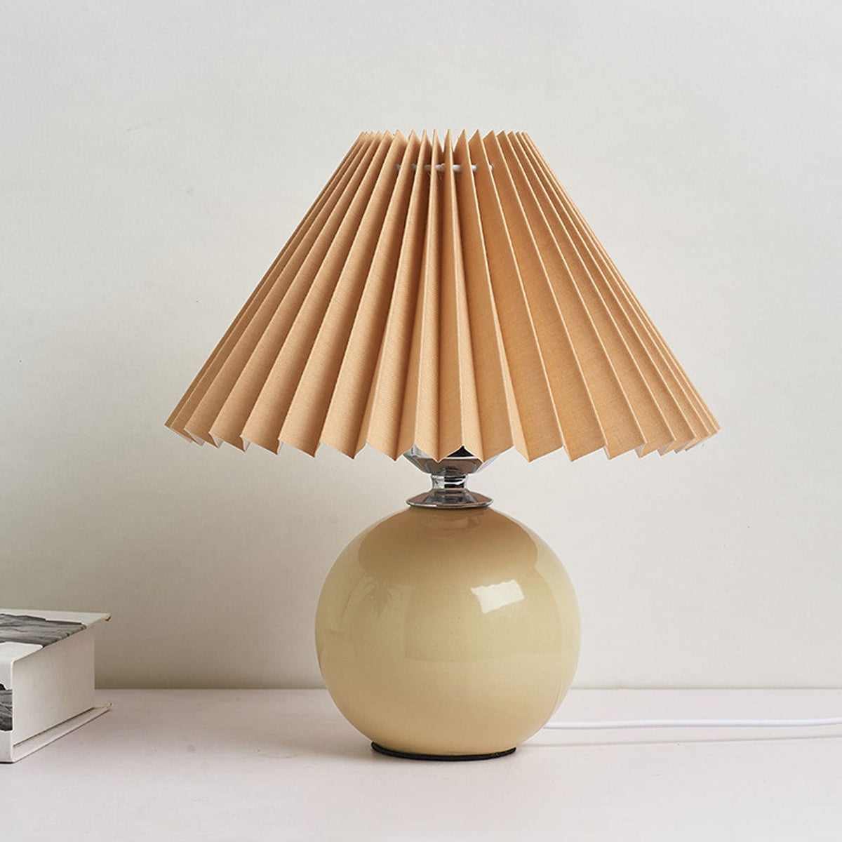 Ceramic Table Lamp with Fabric Shade – Modern Accent Lighting for Bedroom, Living Room & Home Office