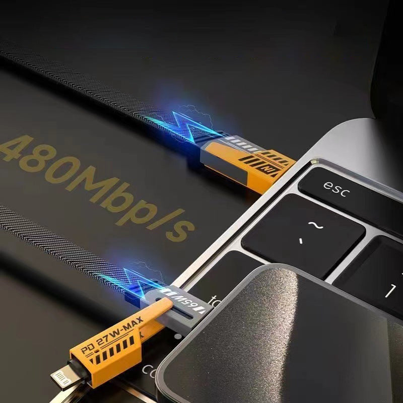 Multi-Device 65W USB-C Power Delivery Charging Cable with Dual Input & Output Ports for iPhone iPad MacBook Android Tablets