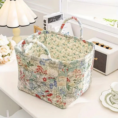 BloomNest – Vintage Floral Storage Basket