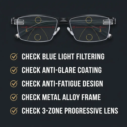 Multifocal Reading Glasses with Blue-Light Filter & Anti-Glare Coating for Reading, Screens & Distance Vision