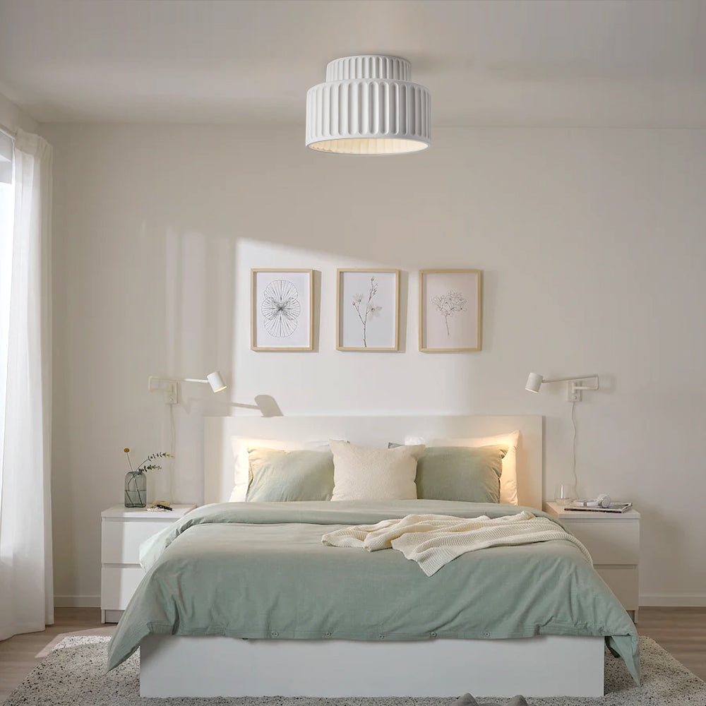 Flush Mount Resin Ceiling Light Fixture E27 Socket Textured Shade White for Kitchen Bedroom Hallway Low Profile Modern Minimalist Scandinavi