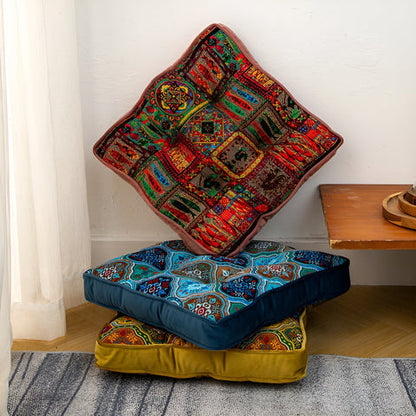 Mira Tie-Strap Cushion - Microfiber Blend, Boho Patchwork Design