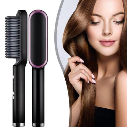 Heated Straightening Brush for Smooth Salon Hair at Home – Ionic Coating – 5 Heat Settings – Anti-Frizz Styling Comb