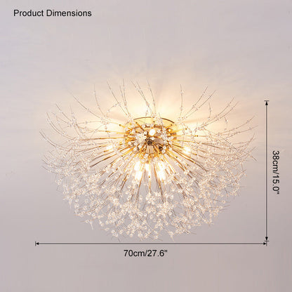 Flush Mount Ceiling Light with Crystal Dandelion Design – 16 in Gold & Silver Fixture for Bedroom, Hallway, Bathroom