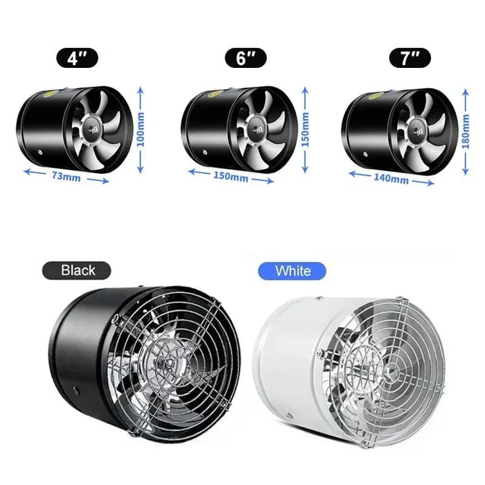 Wall-Mount Exhaust Fan for Kitchen Bathroom Ventilation 20W-50W Quiet Motor Black White 2800 RPM 7-Blade Home Office Commercial