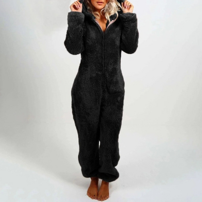 Women's Full-Zip Fleece Onesie Pajama – Plush Loungewear Jumpsuit for Winter Nights, Relaxed Fit Sleepwear for Cold Weather, Cozy Homewear