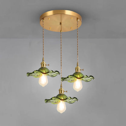 Glass Ceiling Light with Sculptural Ripple Edge – 9 in Hanging Fixture with Metal Hardware for Kitchen, Dining Area, or Bedroom – Adjustable